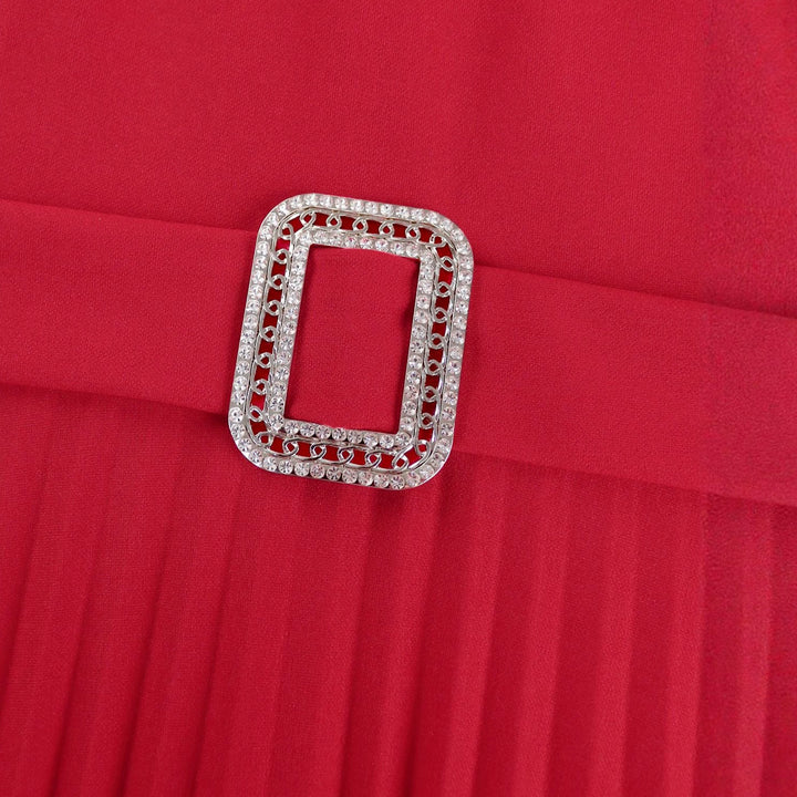 Damen plissiertes Abendkleid mit Volant-Ausschnitt und Taillengürtel Drune
