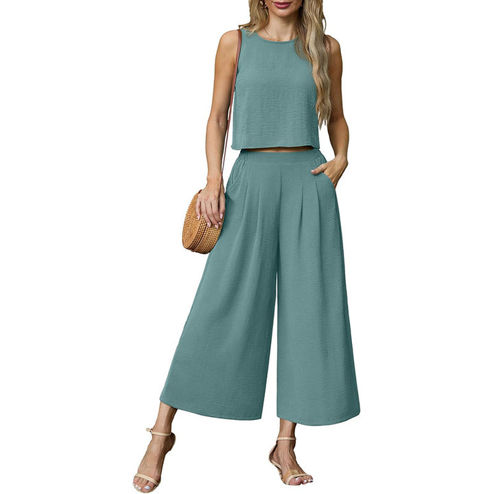 Damen luftiges Zweiteiler-Set mit weitem Hosenbein und ärmellosem Top Drune