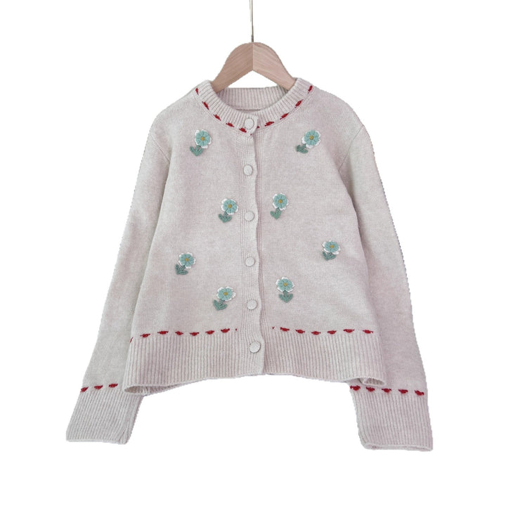 Damen Strickjacke mit floralem Stickdesign und Knopfverschluss Drune