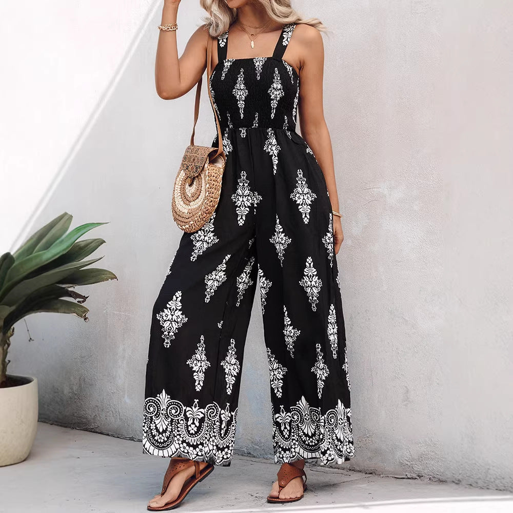 Damen Weitbeiniger Jumpsuit mit elastischem Oberteil und praktischen Taschen Drune
