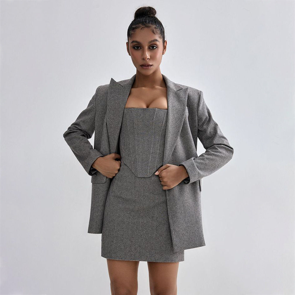 Damen Blazer-Kleid Set mit figurbetontem Oberteil und elegantem Schnitt Drune