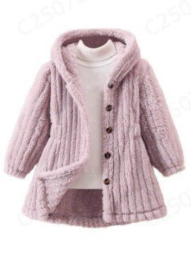 Damen Kuschelige Teddyjacke mit Kapuze und Knopfverschluss Drune