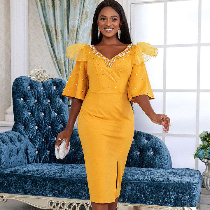 Damen Elegantes Cocktailkleid mit funkelnden Applikationen Drune