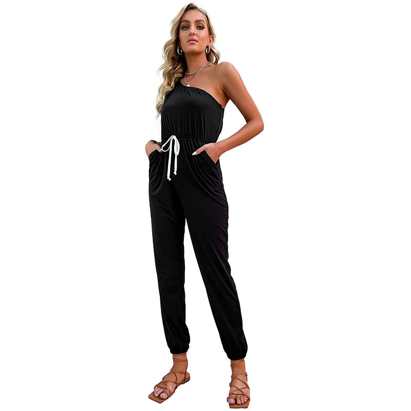 Damen lässiger Jumpsuit mit verstellbaren Trägern und elastischem Bündchen Drune