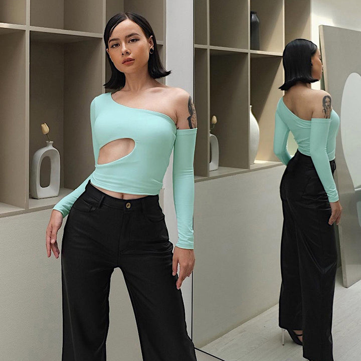 Damen asymmetrisches Langarmshirt mit Cut-out und innovativem Designs Drune