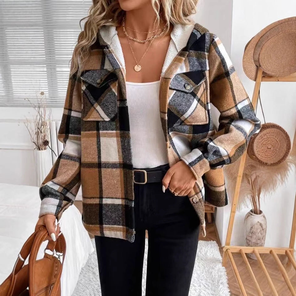 Damen Flanelljacke mit Kapuze Drune