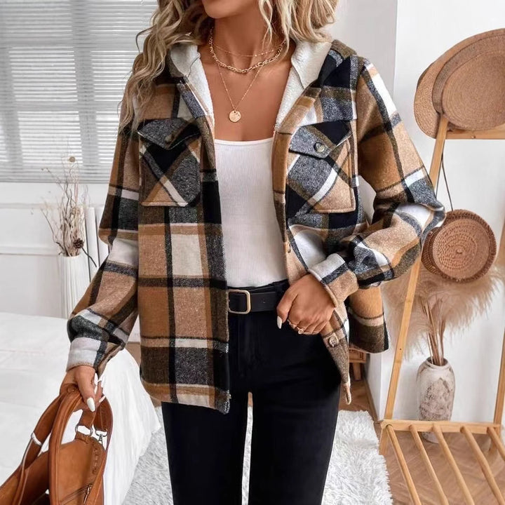 Damen Flanelljacke mit Kapuze Drune