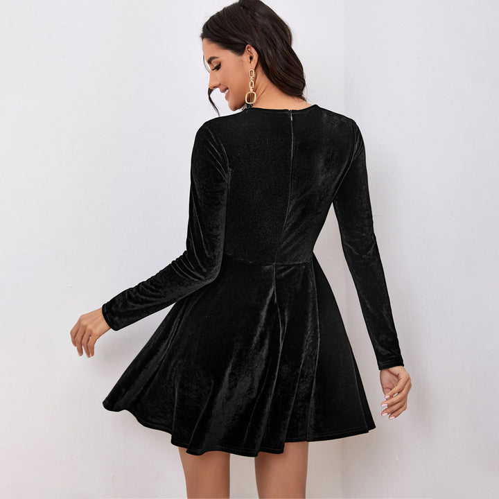 Damen Samt Kleid mit elastischem Gürtel und elegantem Schnitt Drune