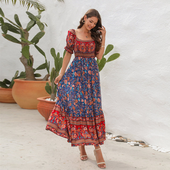 Damen Maxi-Kleid mit schulterfreier Passform und floralen Mustern Drune