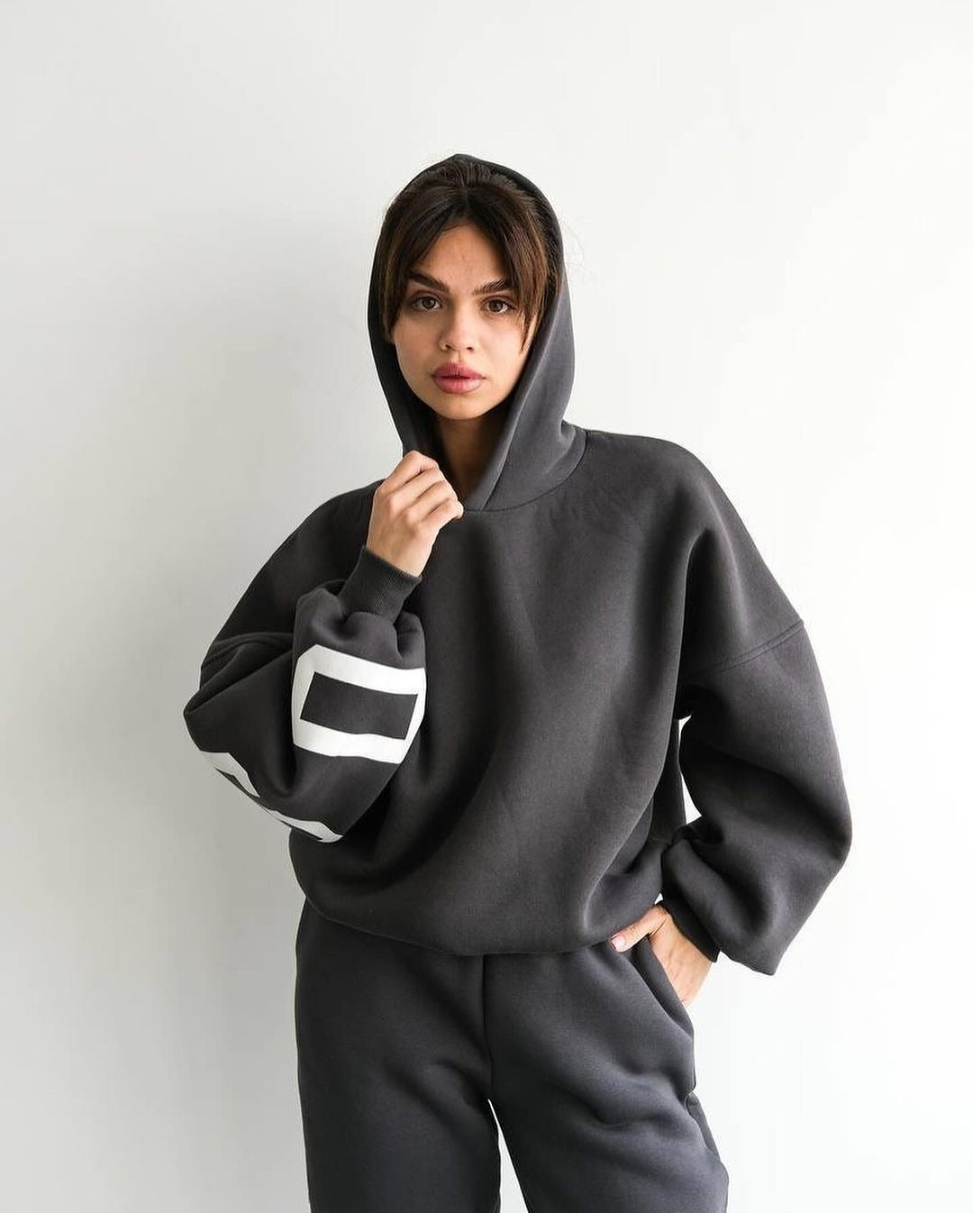 Damen Oversized Freizeitanzug mit Kapuze und elastischen Bündchen Drune