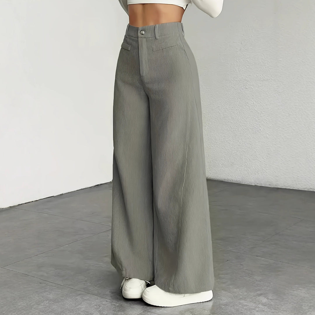 Damen Weite Cordhose mit hohem Bund und langem Schnitt Drune