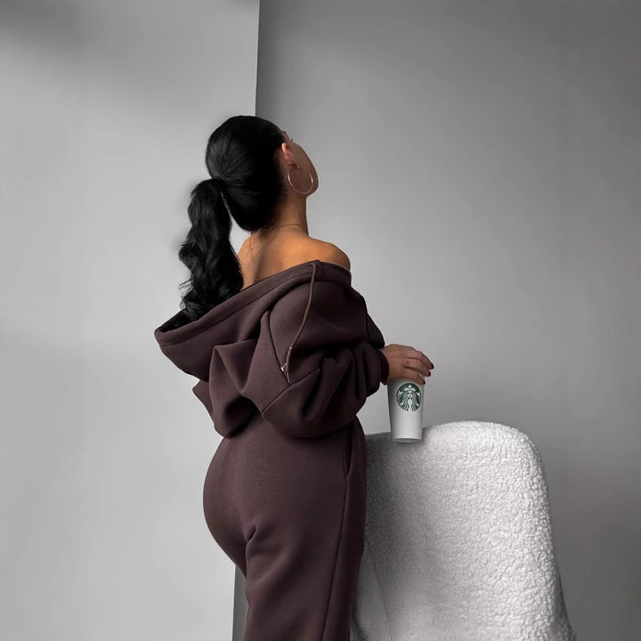 Damen sportliches Cropped-Set mit Weite und Reißverschluss Drune