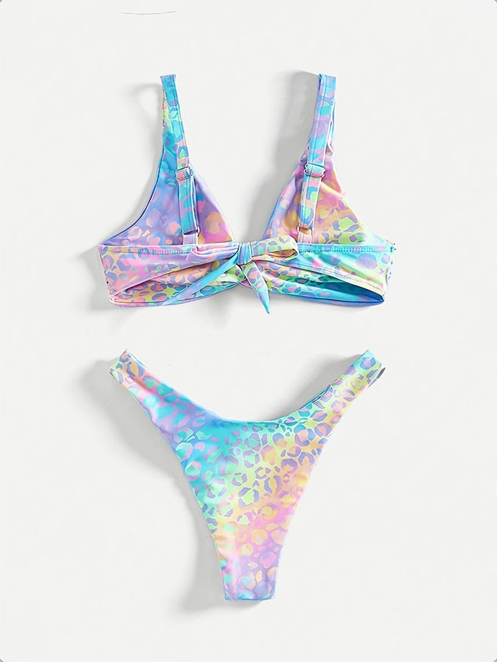 Damen Dreiecks-Bikini mit verspieltem Leopardenmuster und Knotendetail Drune