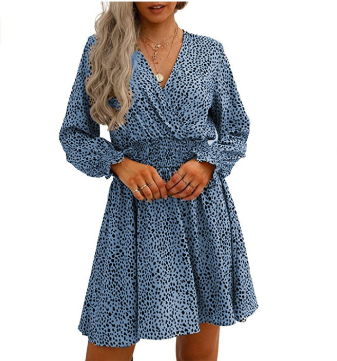 Damen modisches Kleid mit figurbetontem Gummizug und langen Ärmeln Drune