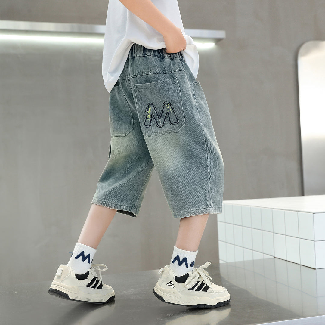 Jungen lässige Denim-Shorts mit originellem Stickmotiv Drune