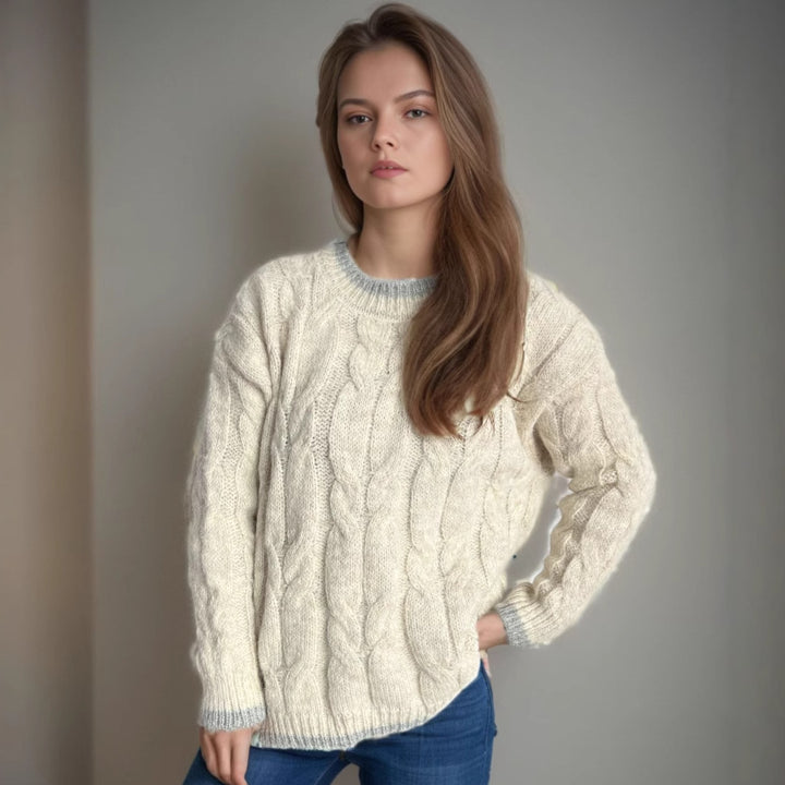 Damen Grobstrickpullover mit Zopfdesign und großzügigem Fall Drune