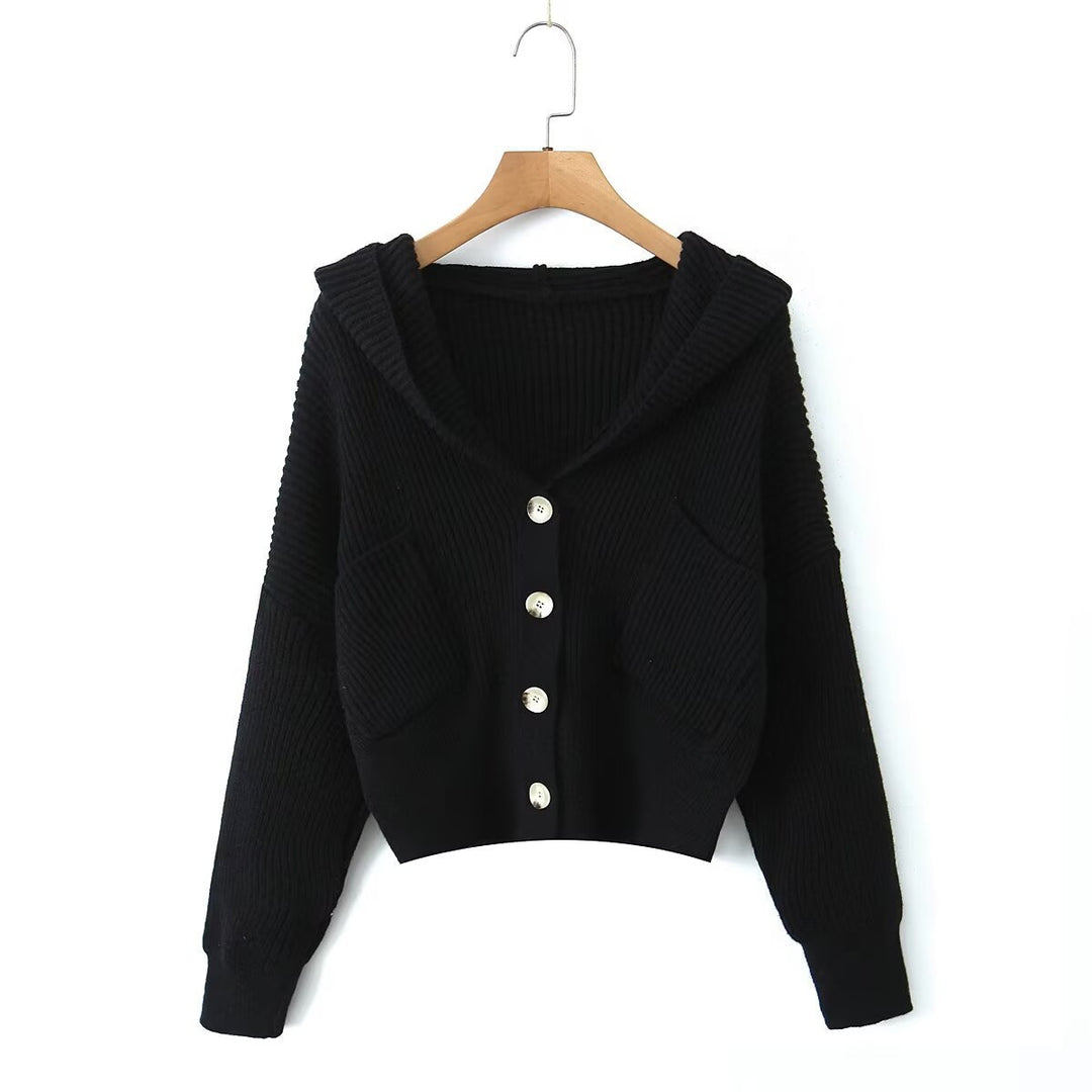 Damen Kuschelige Strickjacke mit Kapuze und Knopfverschluss Drune