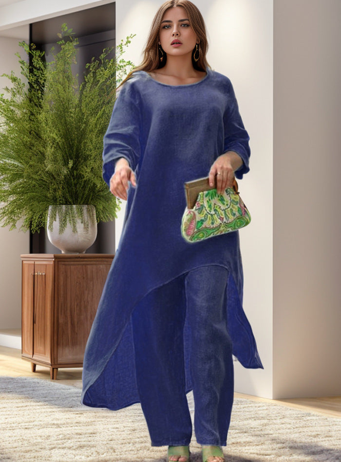 Damen Elegante Leinenbluse mit asymmetrischem Schnitt und lässigem Design Drune