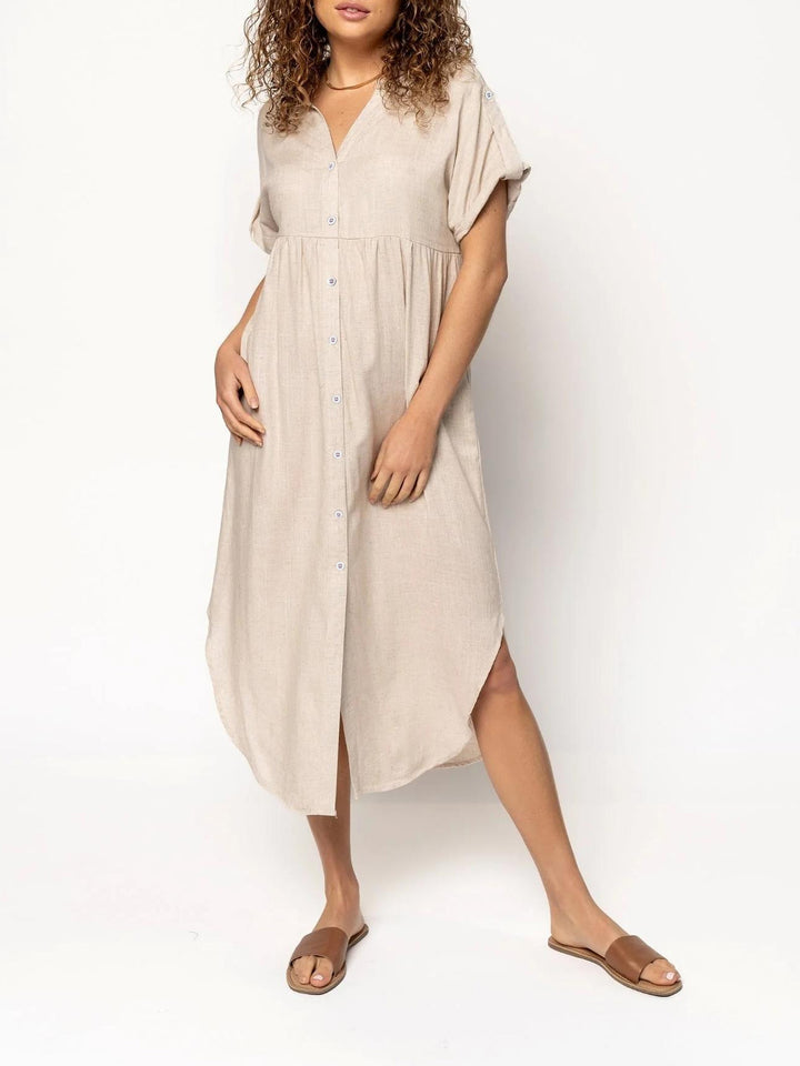 Damen Hemdkleid mit bodenlangem Schnitt und Knopfdetails Drune