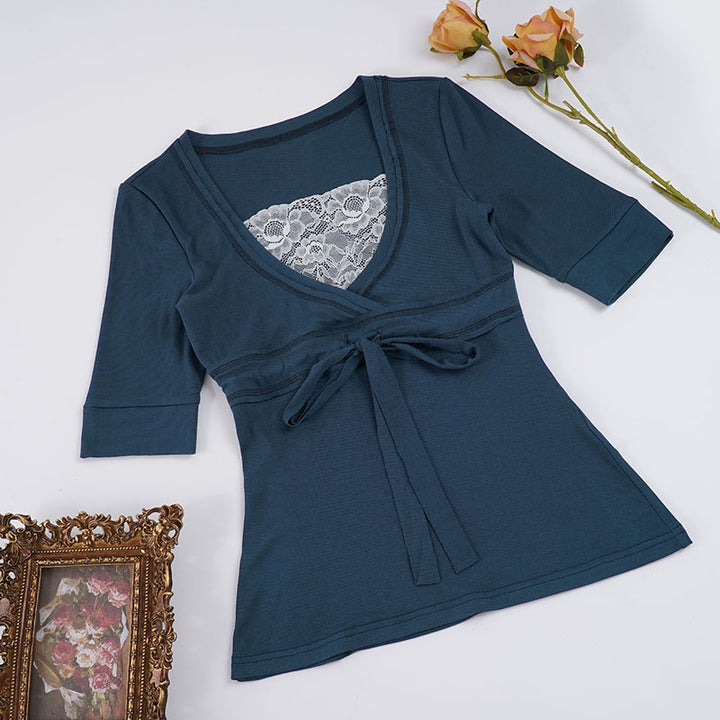 Damen Wickeloberteil mit raffinierter Frontschnürung und eleganten Ärmelabschlüssen Drune