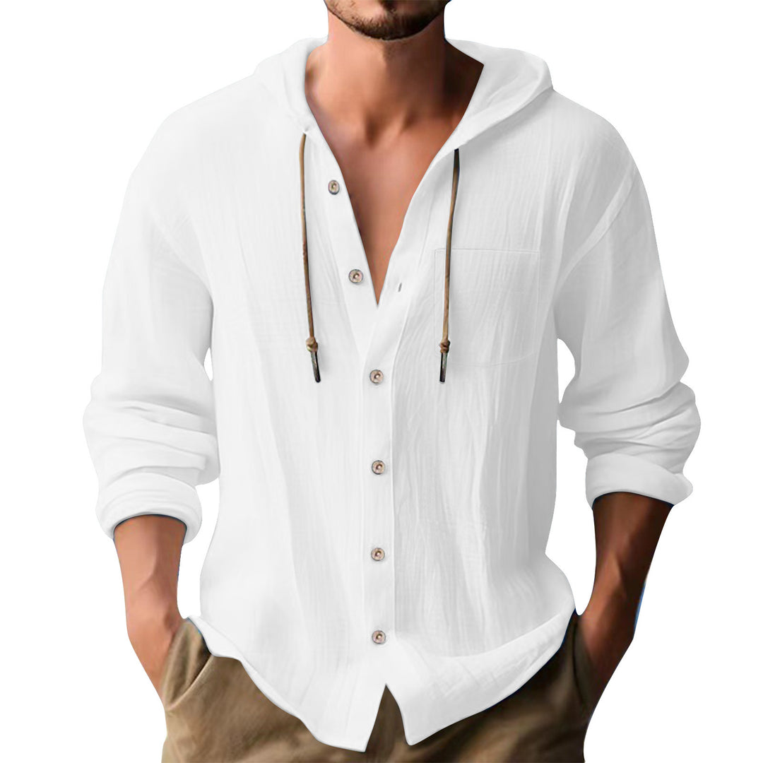 Herren lässiges Kapuzenshirt mit Knopfleiste und praktischen Taschen Drune