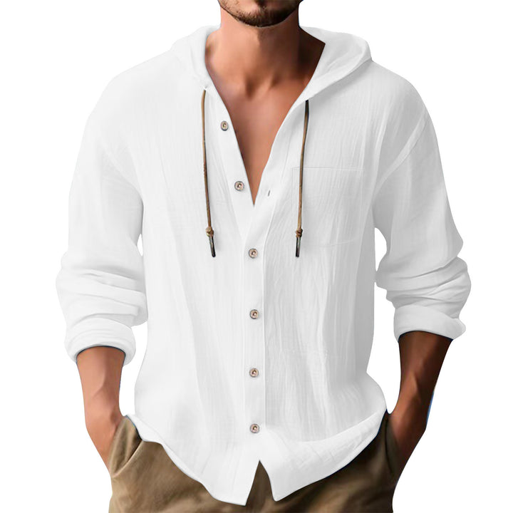 Herren lässiges Kapuzenshirt mit Knopfleiste und praktischen Taschen Drune
