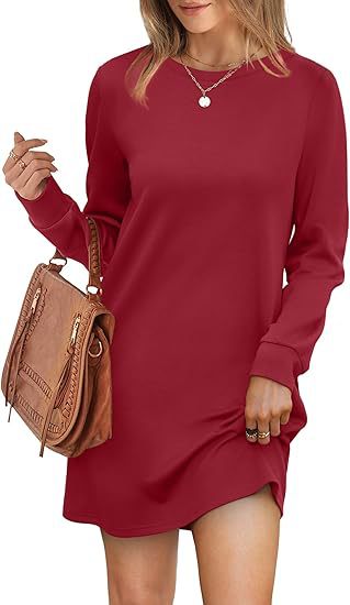 Damen lässiges Sweatkleid mit langem Arm und Rundhalsausschnitt Drune