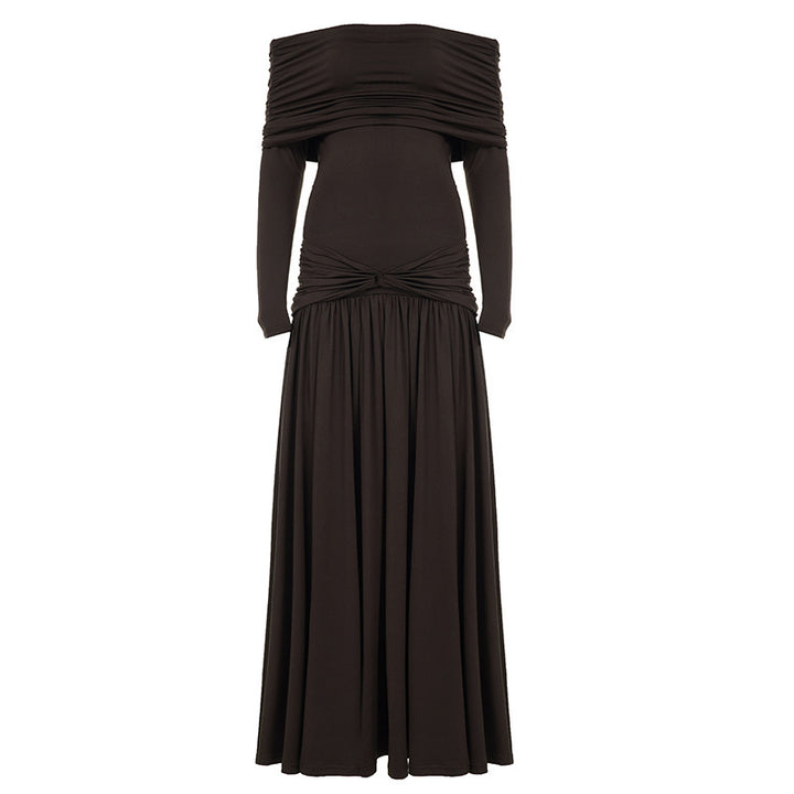 Damen Elegantes Langkleid mit gekreuztem Tailleneinsatz und schulterfreiem Ausschnitt Drune