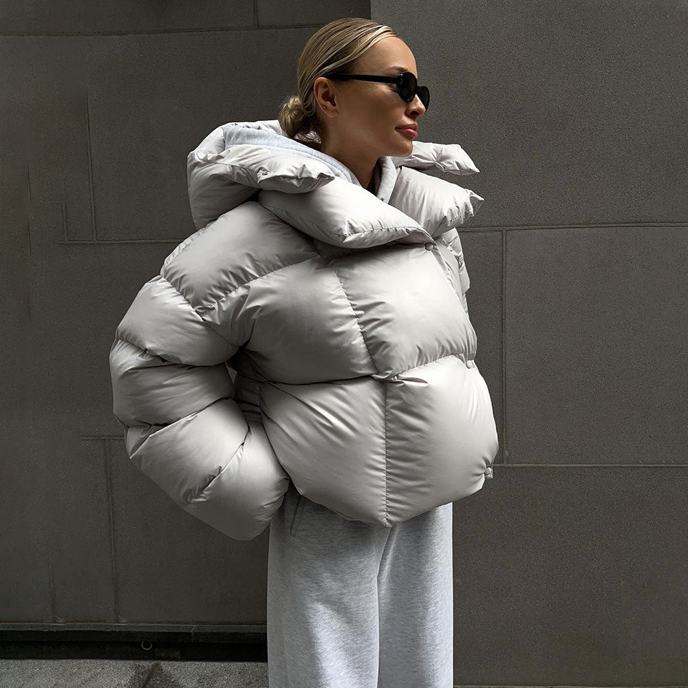 Damen Modische Daunenjacke mit hohem Kragen und Knopfverschluss Drune