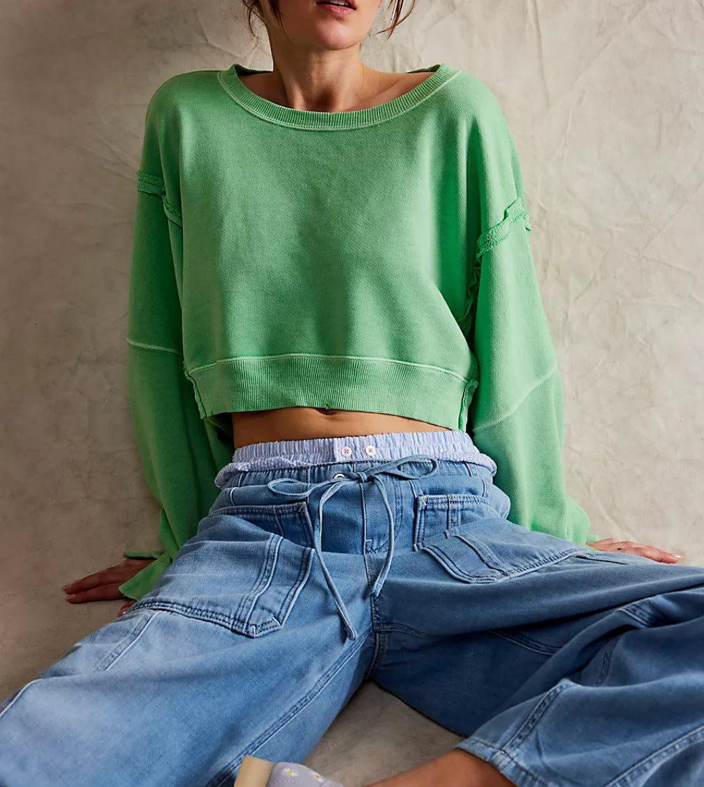 Damen lässiger Oversized-Pullover mit weichen Ärmelabschlüssen und lässigem Schnitt Drune