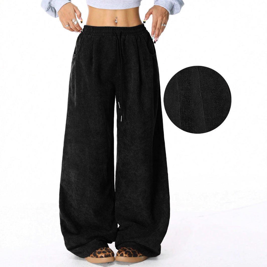 Damen Weite Freizeithose aus Rippmaterial mit elastischem Bund und praktischen Taschen Drune