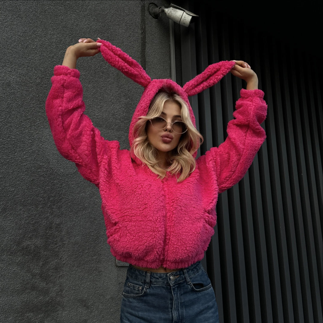 Damen kuschelige Fleecejacke mit tierischem Kapuzen-Design Drune