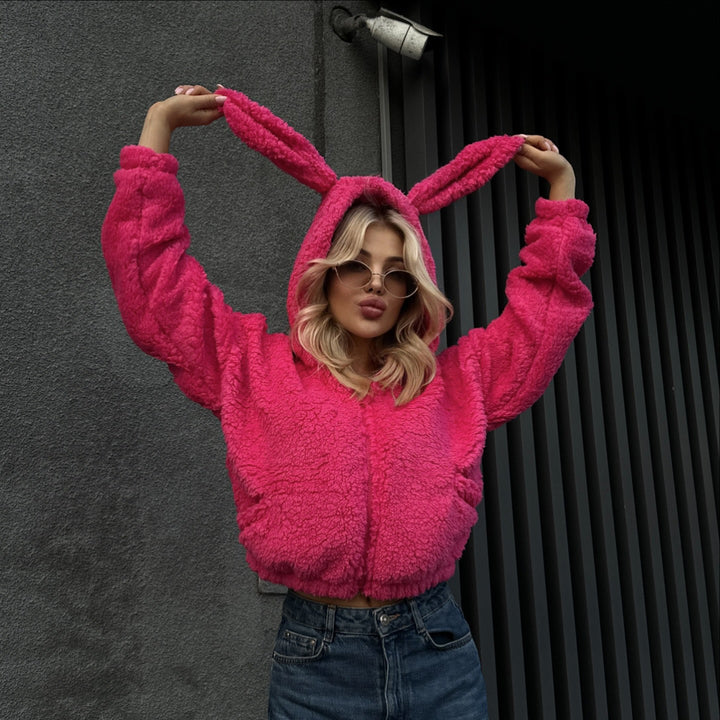Damen kuschelige Fleecejacke mit tierischem Kapuzen-Design Drune