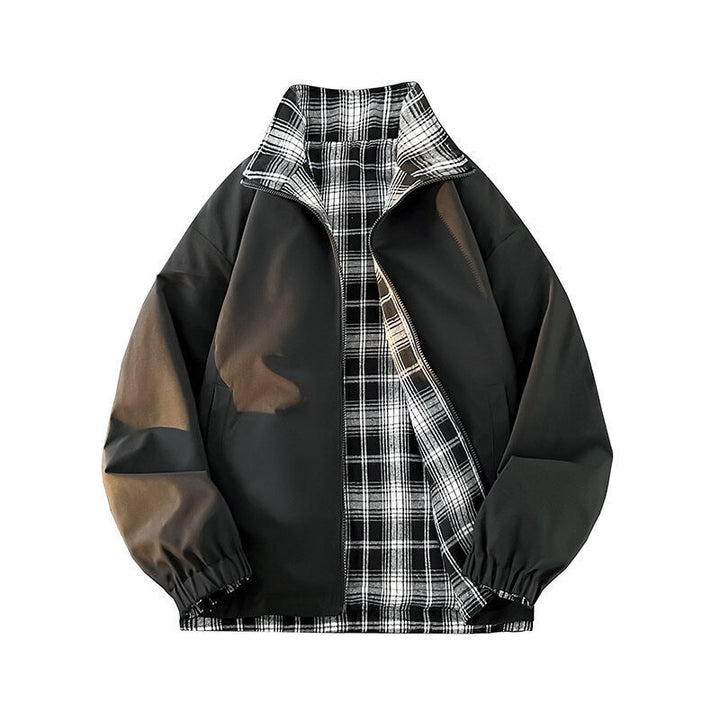 Damen lässige Windjacke mit kariertem Innenfutter und hohem Kragen Drune