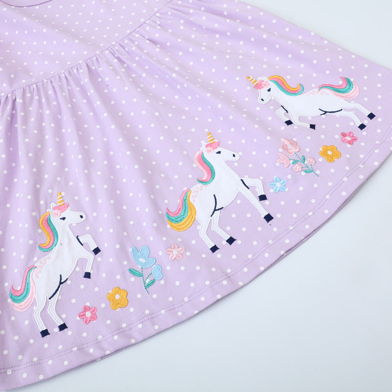 Mädchen Baumwollkleid mit bezaubernden Einhorn-Applikationen Drune