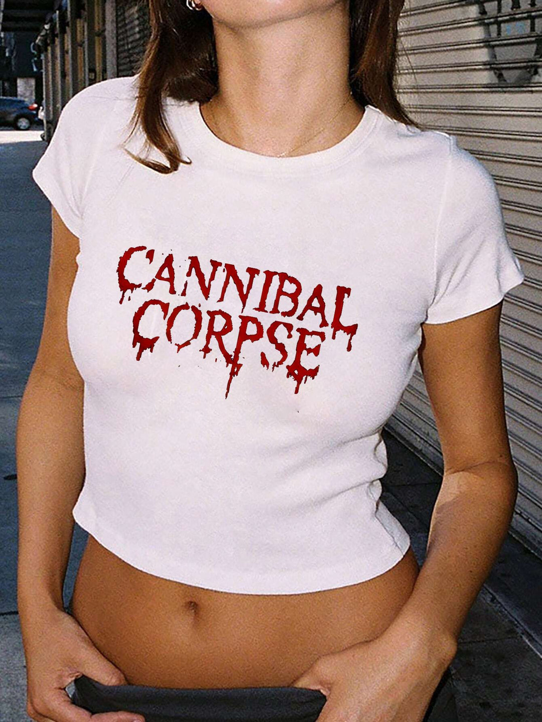 Damen Crop-T-Shirt mit künstlerischem Blutdruck-Design Drune