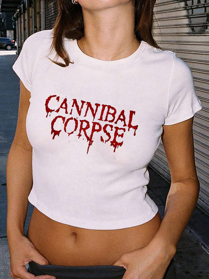 Damen Crop-T-Shirt mit künstlerischem Blutdruck-Design Drune