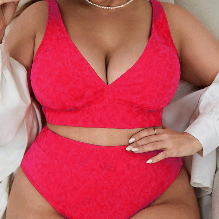 Damen Hoch tailliertes Bikini-Set mit V-Ausschnitt und sportlichem Oberteil Drune