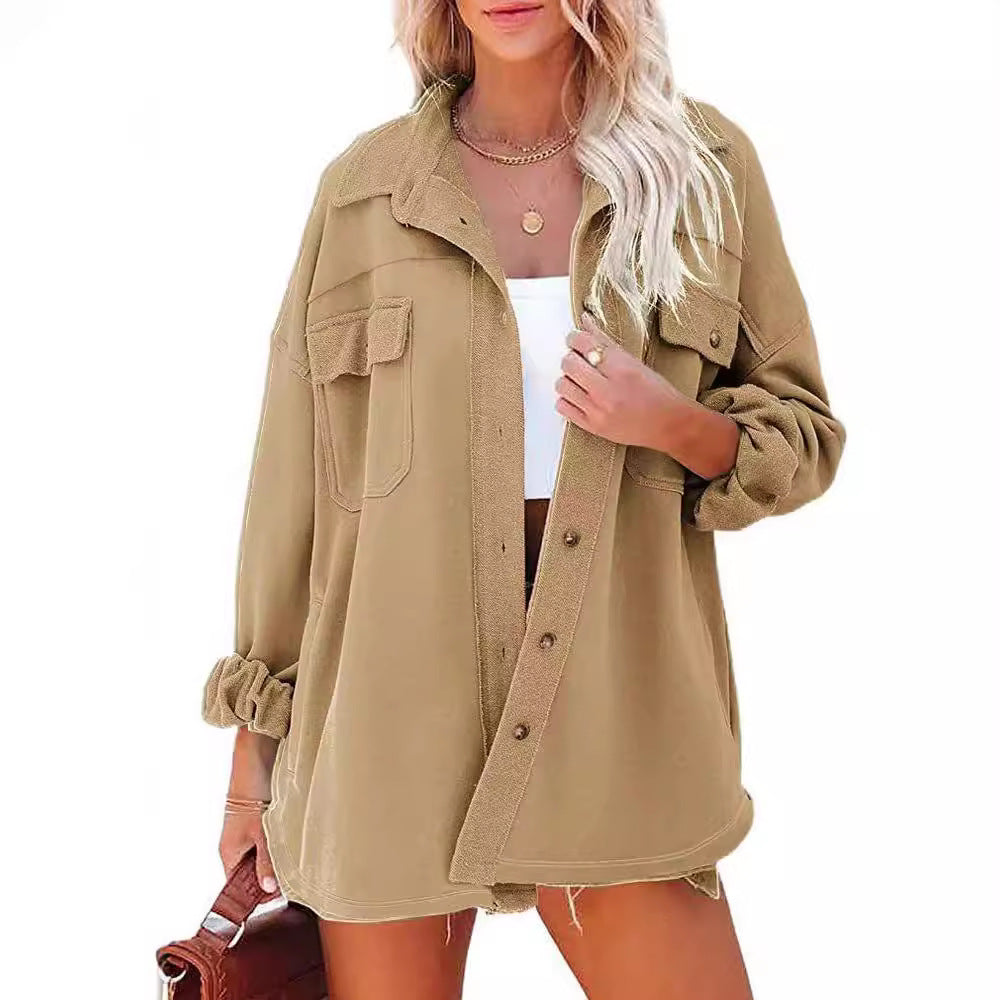 Damen lässige Oversized-Hemdjacke mit praktischen Taschen und modernem Schnitt Drune