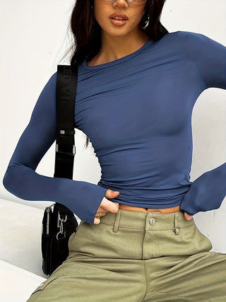 Damen Fashion Langarmoberteil mit asymmetrischem Schnitt und weichen Ärmeln Drune