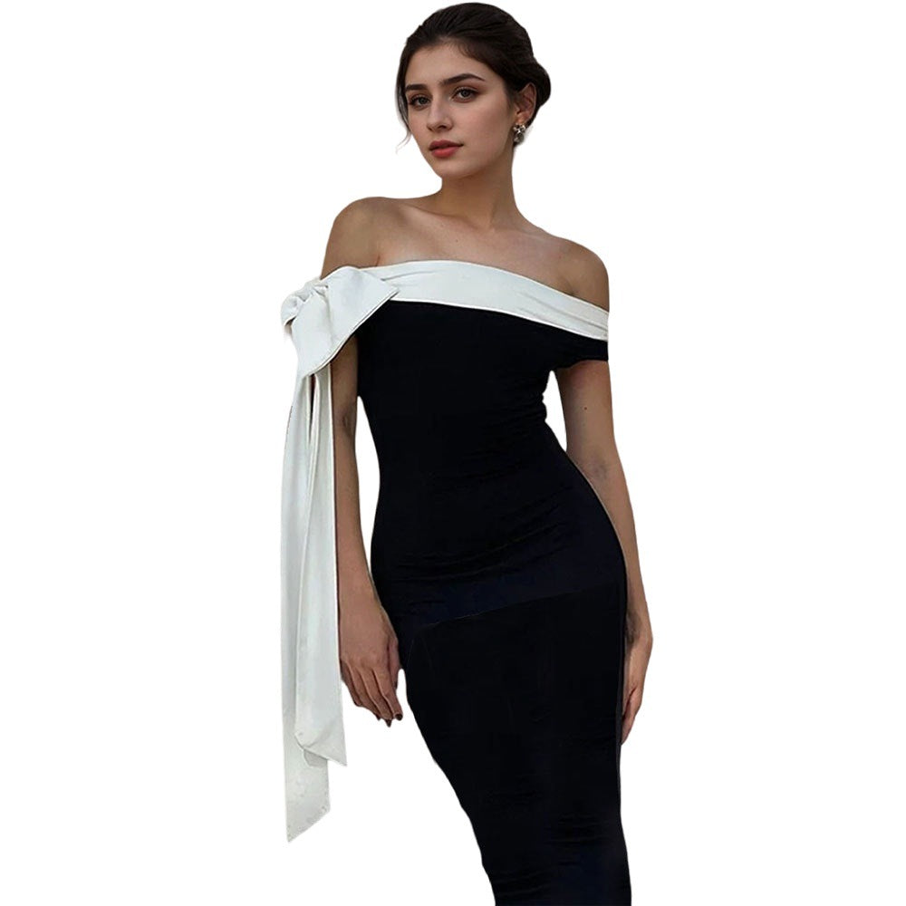 Damen Maxikleid mit schickem Off-Shoulder Design und elegantem Schleifenakzent Drune