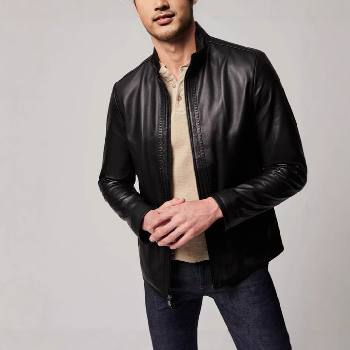 Herren elegante Lederjacke mit hohem Kragen und dezenten Details Drune