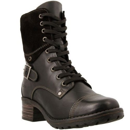 Damen nan knöchelhohe Schnürstiefel mit Velourskragen, dekorativer Schnalle und dämpfender Profilsohle Drune