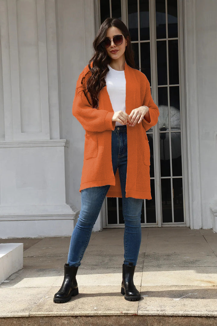 Damen gemütlicher Strick-Cardigan mit offenen Taschen und weitem Schnitt Drune