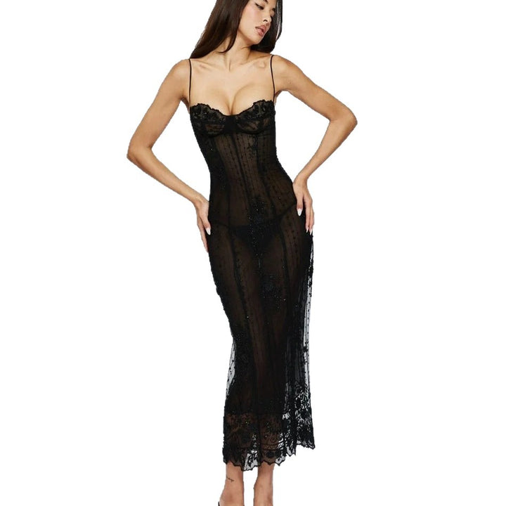 Damen Spitzen-Negligé mit zarten Rüschen und raffinierter Transparenz Drune