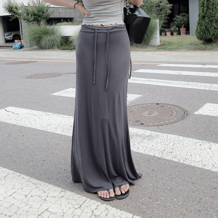 Damen nan Maxirock aus weichem Jersey mit Bindebund, hoher Taille und seitlichen Schlitzen Drune