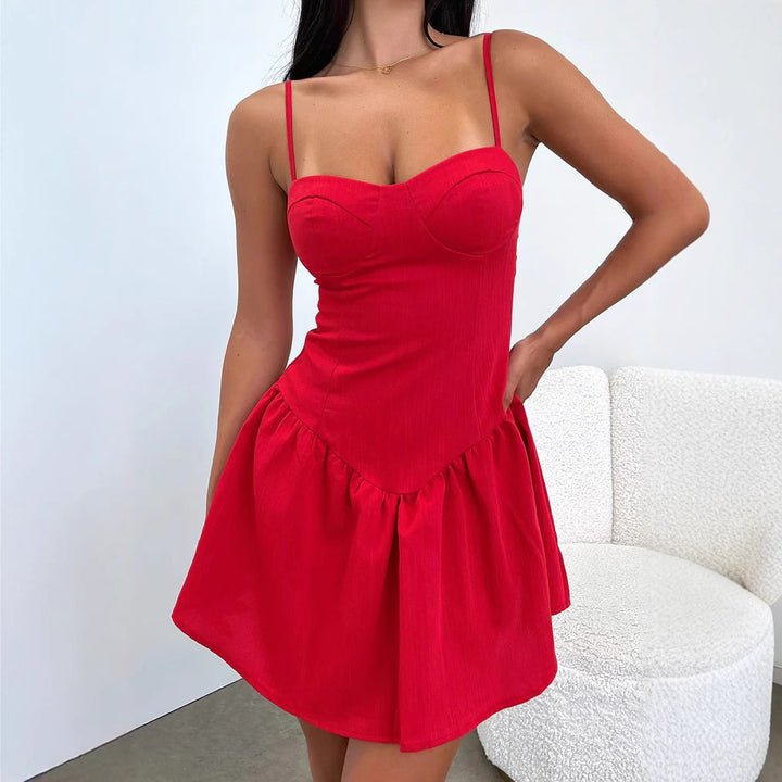 Damen Sommerkleid mit schmalen Spaghetti-Trägern und voluminösem Rockteil Drune