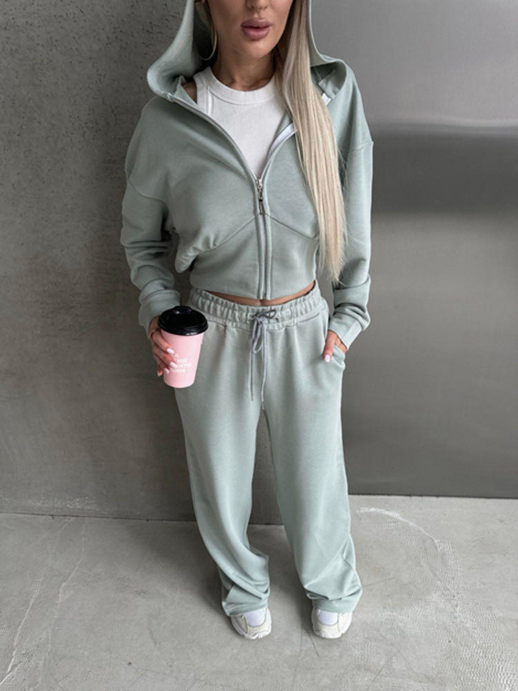 Damen kombinierter Sweat-Hoodie und Weite Hose Set Drune