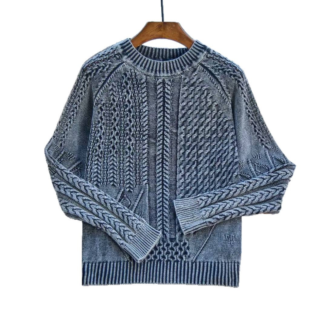 Damen modischer Pullover mit strukturiertem Zopf-Design und Rundhalsausschnitt Drune
