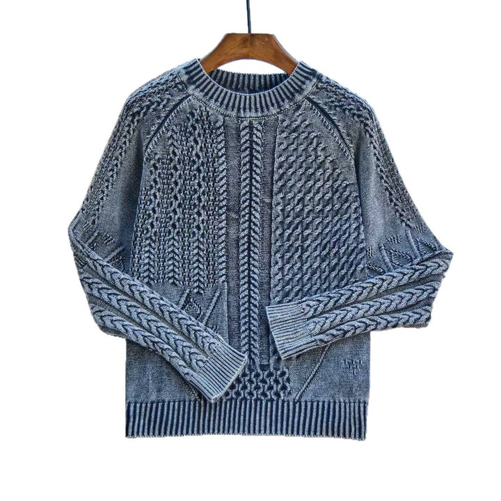Damen modischer Pullover mit strukturiertem Zopf-Design und Rundhalsausschnitt Drune